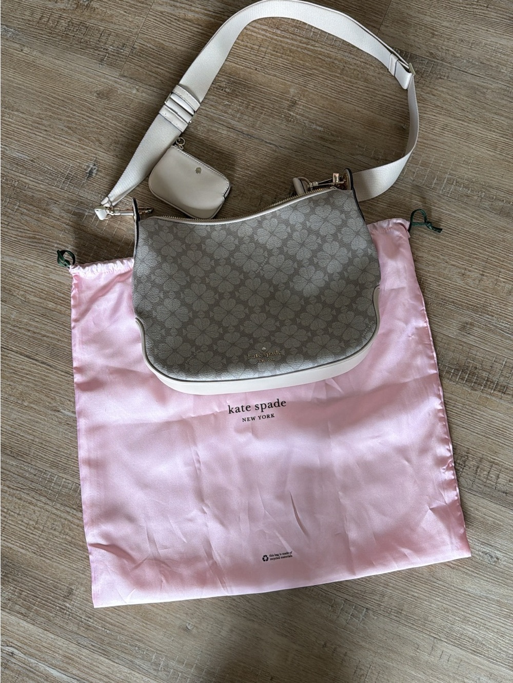 kate spade Beige Floral-Print Crossbody with White Strap